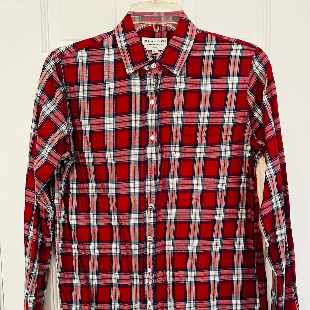 Plaid Button Down Shirt in Red and White
